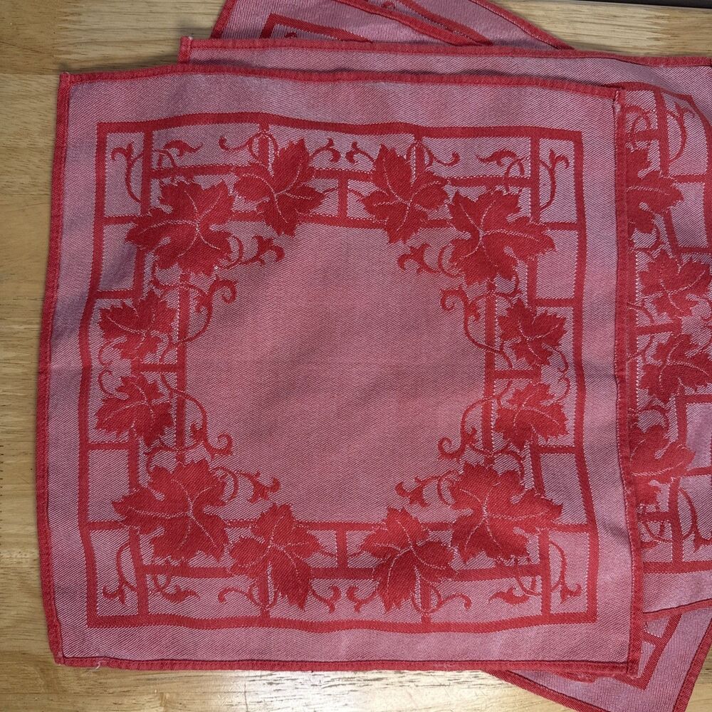 Vintage Damask Napkins Set Of 6 Coral Red White Ivy Luncheon 12”x12” - Picture 10 of 10